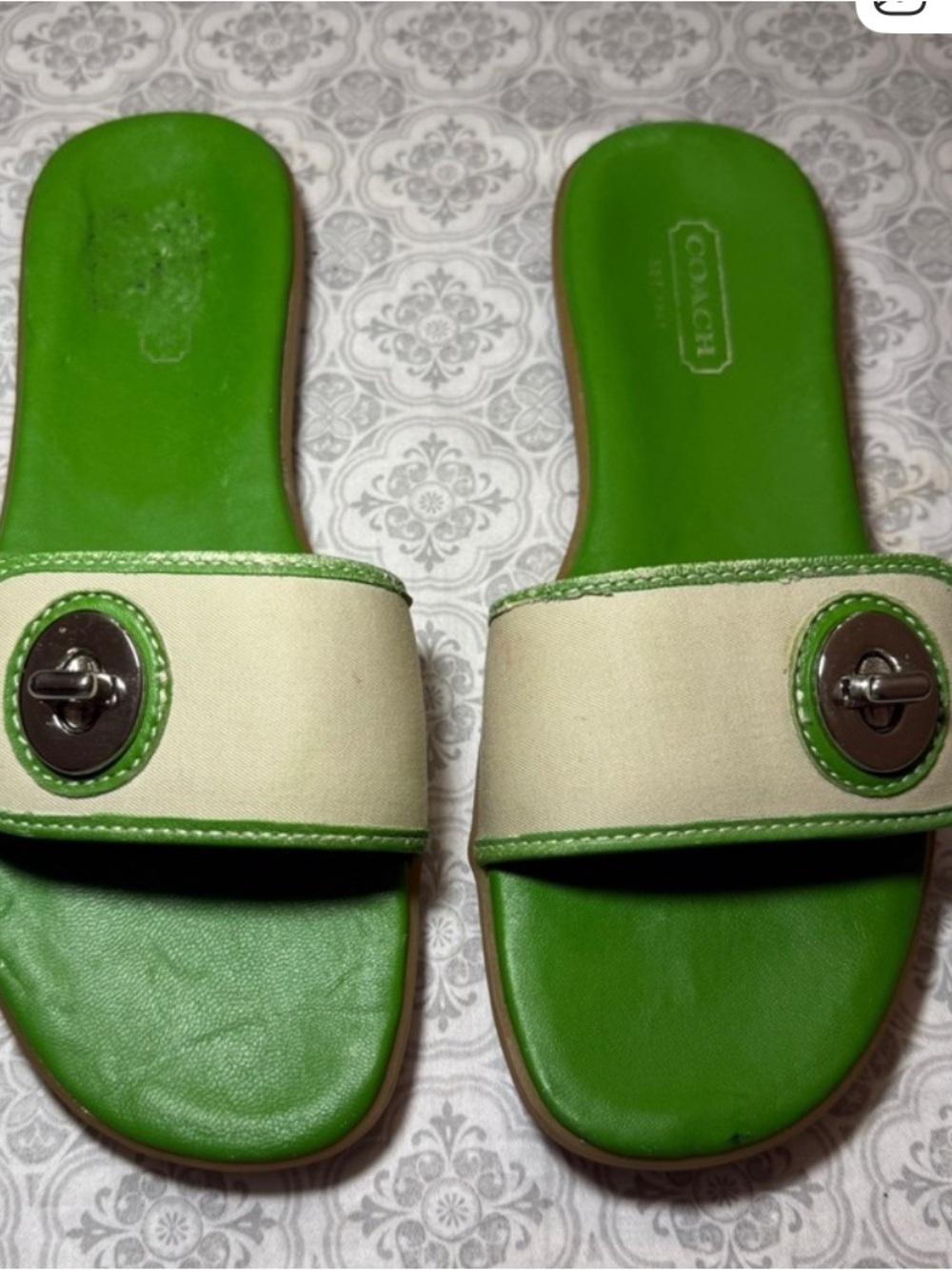 Coach Green & White Sandals Size 7.5